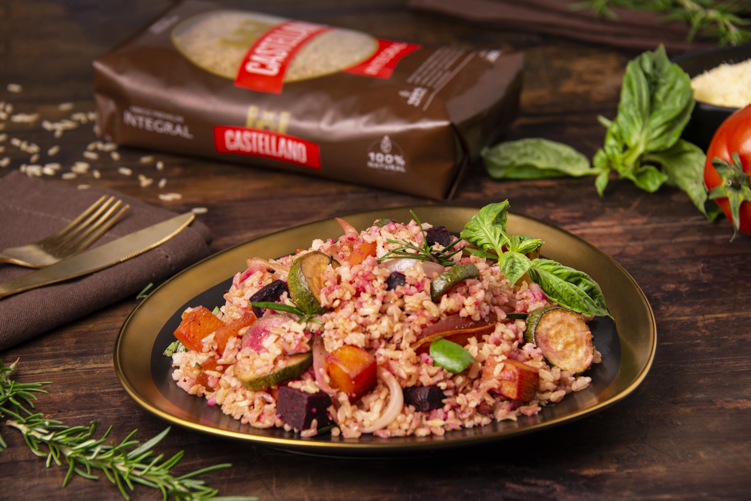 Arroz Integral con Vegetales Glaseados en Balsámico