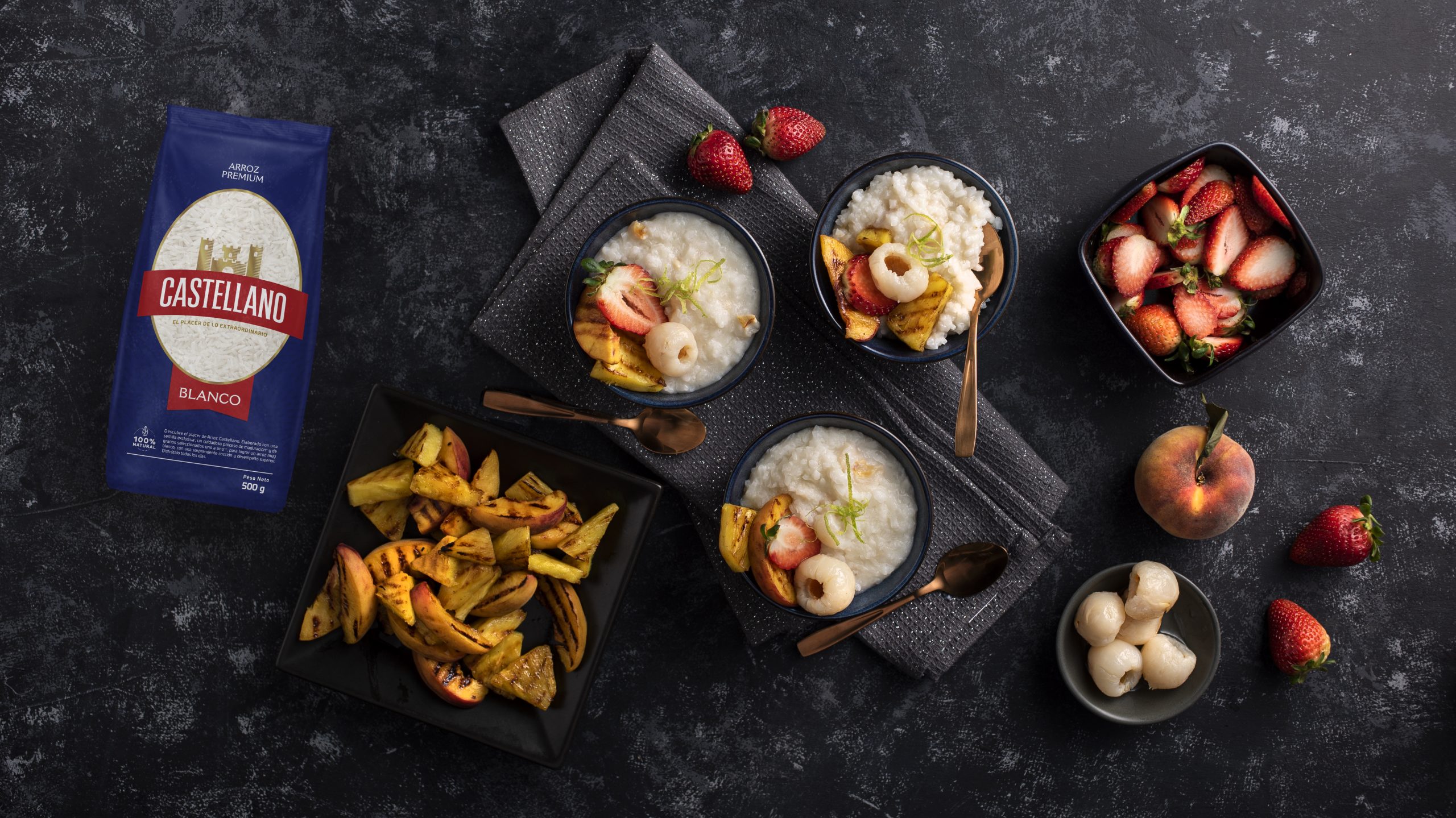 Arroz Dulce con Lychees y Frutas