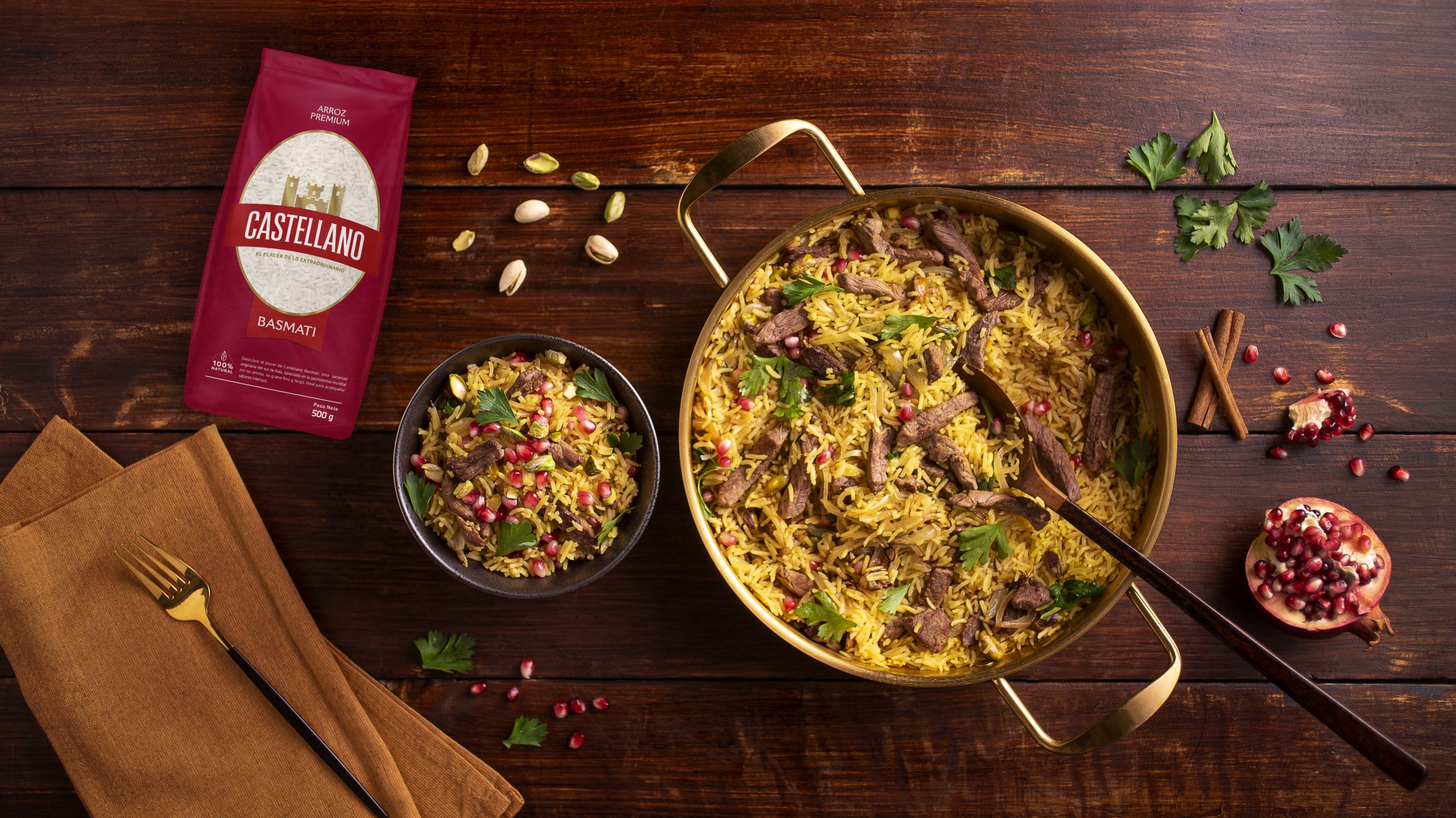 Arroz Árabe con Lomo, Pistachos y Granada